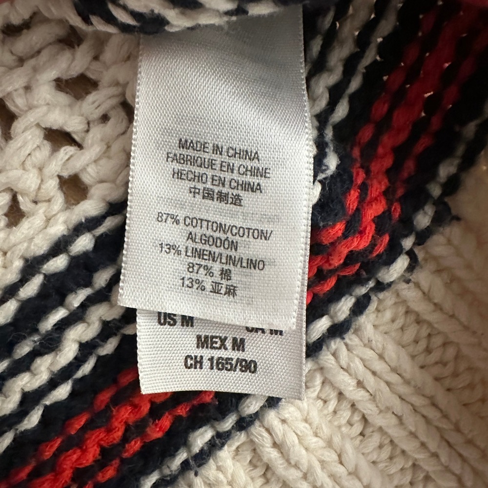 Juicy Couture Womens Varsity Cable Knit V-Neck Sweater Cream Striped Size M 7 - Picture 4 of 6